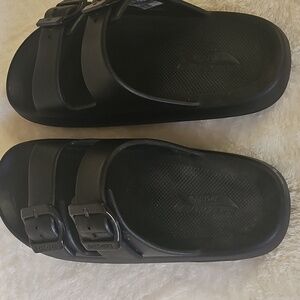 Schechers Adjustable Flip-flops - Foamies  Arch Fit Double Strap Wind Down Black